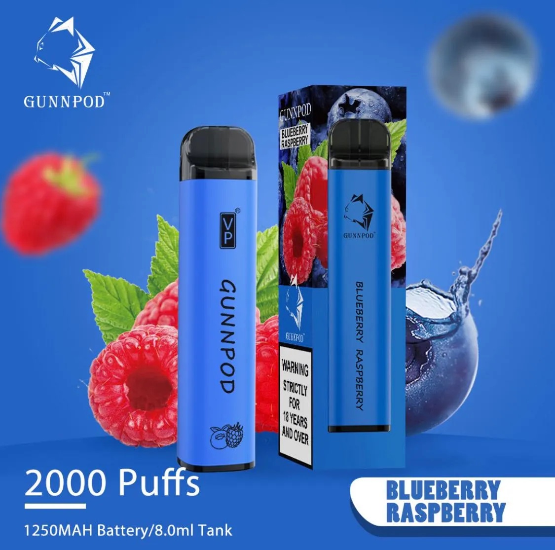 GUNNPOD BLUEBERRY RASPBERRY – 2000 PUFFS — image 1